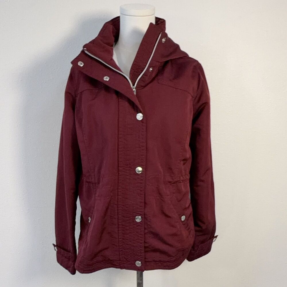 Hollister California All-Weather Jacket Women M Red Hooded Lined Zip Casual